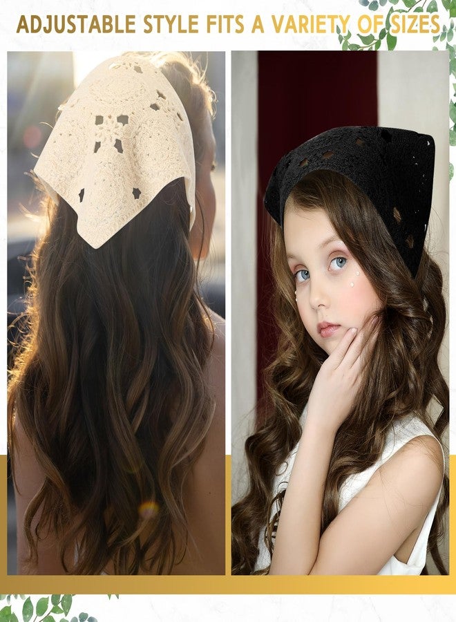 Velmitten 3 Pcs Crochet Bandana Headscarf Hair Scarf Headbands for Women Girls Knitted Head Kerchief, Black Beige Khaki - Image 3